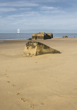 World War 2 bunkers (The Atlantic Wall) on a French beach (la Grande C&ocirc;te) at Saint-Palais-sur-Mer. There are graffiti and carved inscriptions on the blockhaus walls.
