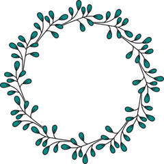 Vector hand drawn round floral frame isolated on white background. Illustration of wreath in doodle style. 