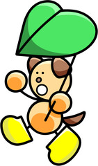 葉っぱを傘にするわんまるのイラスト　犬