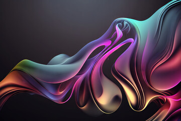 Fototapeta na wymiar Dark colorful wavy background. Wallpaper with abstract purple waves shapes and curvy texture. Generative ai