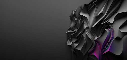 Abstract black and purple banner background with empty copy space. Dark glossy wallpaper with modern shapes. Generative ai