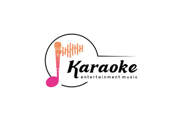 Music karaoke logo design, microphone icon vector illustration combined with creative tone icon