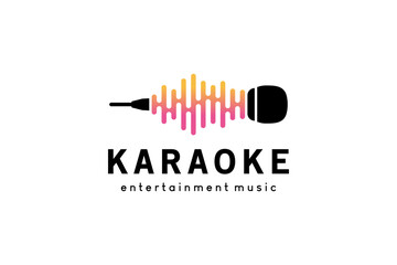 Music karaoke logo design, microphone icon logo vector illustration with creative music waves concept