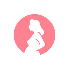 Pregnancy female motherhood care prenatal healthcare check pink silhouette vintage icon vector flat