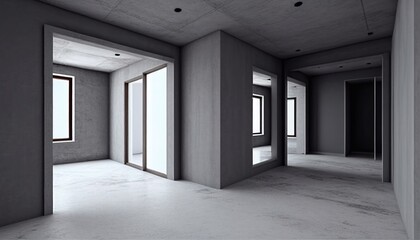 Empty Living Room Apartment Modern Interior . Light Home Living Room With Tile Floor, Window And Blank Wall With Ceiling. Real Property Inside Design Template Realistic , Generative AI