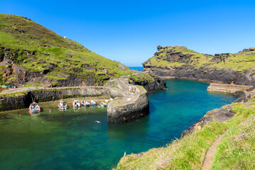 Boscastle harbour on a sunny summer day, Cornwall, England.
