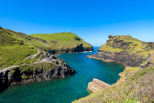 Boscastle harbour on a sunny summer day, Cornwall, England.