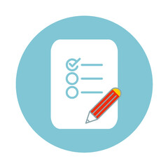 Task list icon with pencil on blue circle background