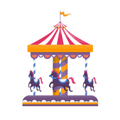 Obraz premium Horse carousel in the amusement park. Ticket design. Flat vector illustration.