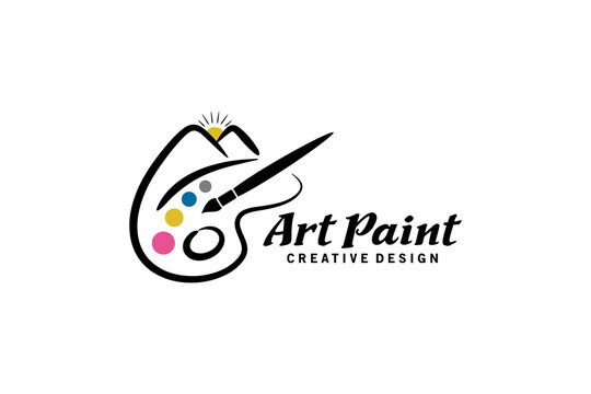 Painting art paint logo design, painting palette vector icon with mountain concept