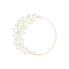 Floral circle frame botanical ornament romantic natural blossom line art deco vintage logo vector