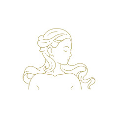 Elegant woman waving long hair portrait cosmetic beauty line art deco vintage logo vector