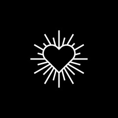 Sketch heart rays icon isolated on black background