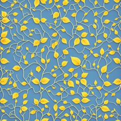 Climbing plant style pattern with yellow leaves on a light blue background. Generative AI