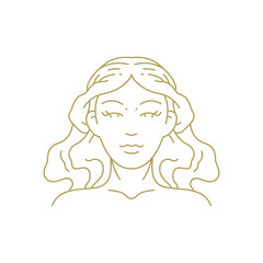 Beautiful woman portrait elegant long hair cosmetology coiffure line art deco vintage logo vector