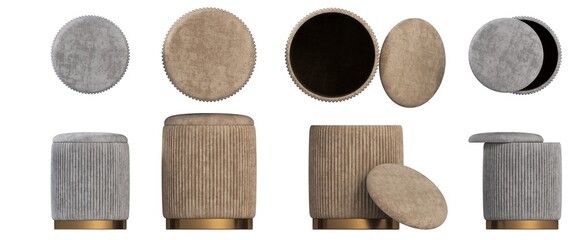 Fototapeta na wymiar soft pouf isolated on white background, interior furniture, 3D illustration, cg render 