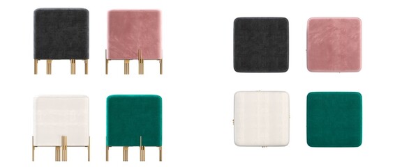 soft pouf isolated on white background, interior furniture, 3D illustration, cg render
