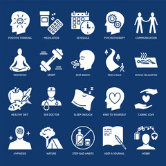 Wellness and stress relief icon set