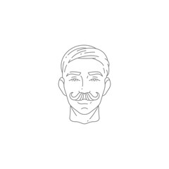 Barbershop man head hairstyle curved mustache fashion grooming line vintage logo vector