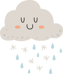 Cute Rain character Cloud with raindrop