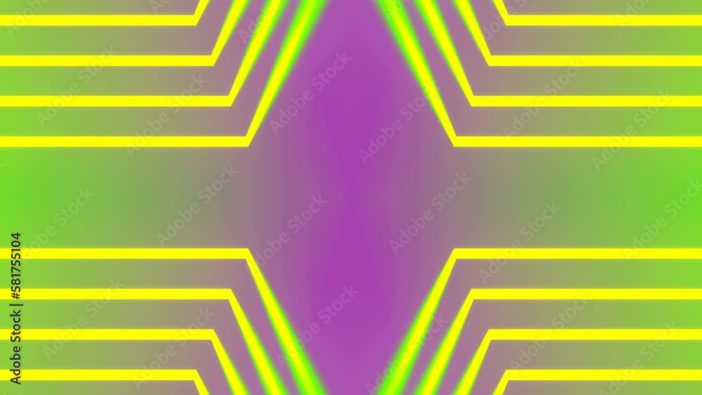 Poster Bright multicolored floating strips of light. 3d rendering animation 4K