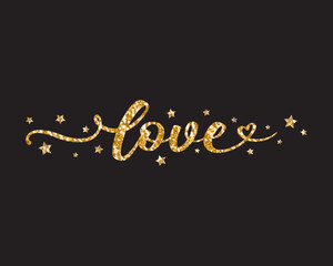 Decorative love slogan with stars, gold glitter vector design