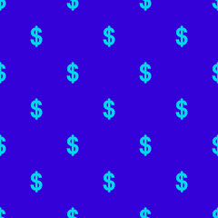 Seamless Pattern of Arctic Blue Dollar Sign or Peso Sign Pattern on Royal Blue Background