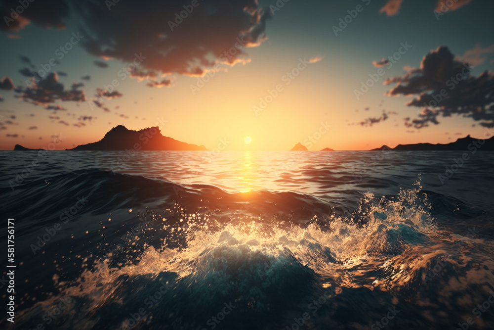 Poster sunset view from the ocean generative ai