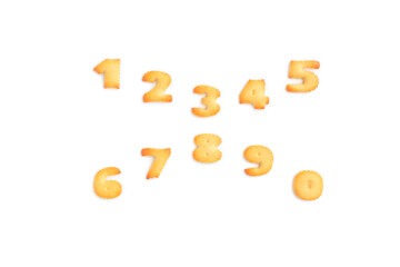 Biscuits Cracker numbers 0-9 isolated on white background