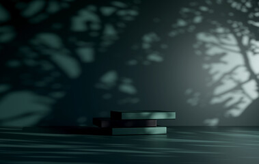 Podium, pedestal or platform, background for the presentation of cosmetic products. 3d podium. Place for ads. 3D rendering podium geometry with elements. Product presentation blank podium.