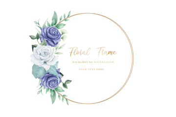 Navy blue Floral Frame Watercolor 