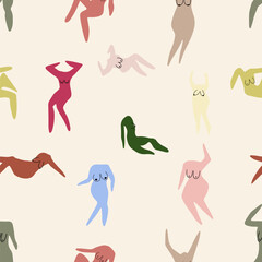 Matisse people silhouettes seamless pattern. Henri Matisse abstract figures In different poses.