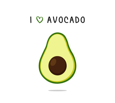 I love avocado slogan with cute cartoon avocado illustration, vector design