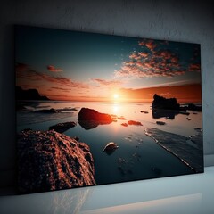 Seascape with a summer sunset with a vast vista of sky and water, Generative AI