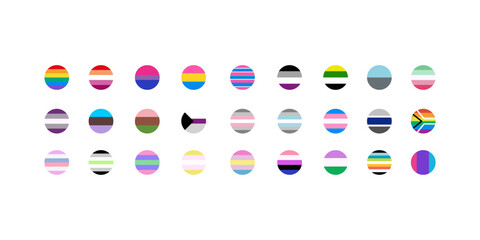 LGBT flags big set in flat style. Pride symbols. Rainbow elements. Vector illustration isolated on white background.