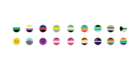 LGBT flags big set in flat style. Pride symbols. Rainbow elements. Vector illustration isolated on white background.