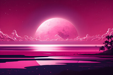 Obraz na płótnie Canvas Sunset or sunrise in ocean, nature landscape background, r illustration. Generative Ai