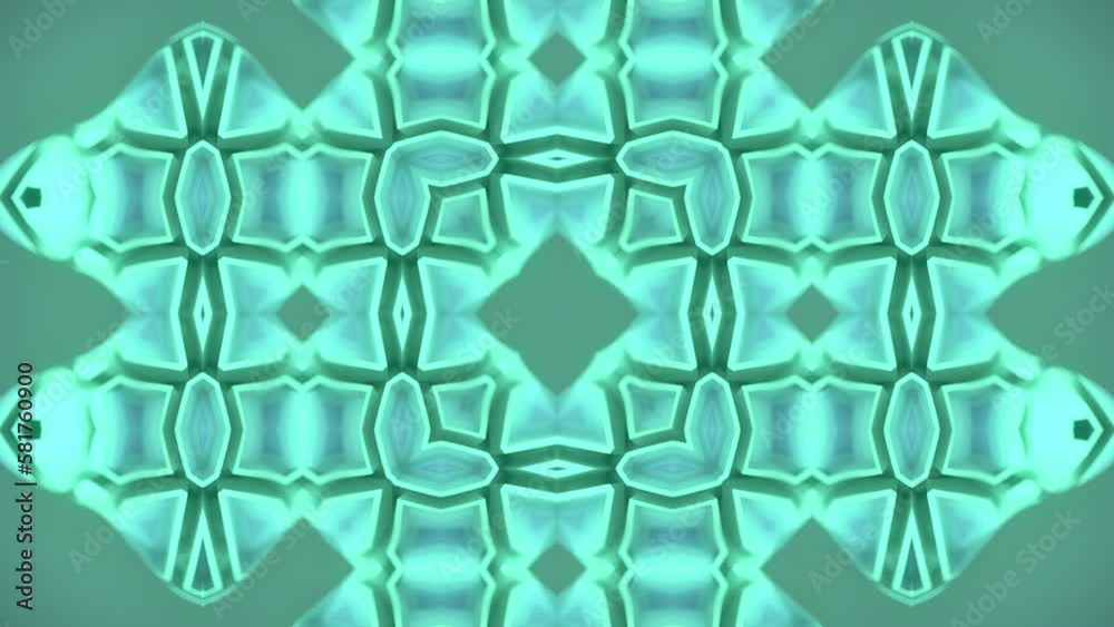Poster loop animation of a green crystal three-dimensional pattern. 3d rendering hd