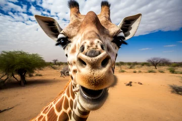 Fotobehang neugierige lachende Giraffe, generative Ai © Jenny Sturm