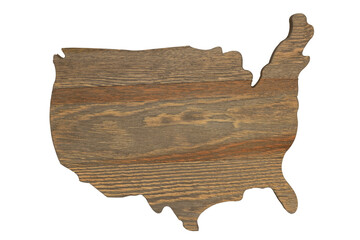Weathered wood USA map isolated on white