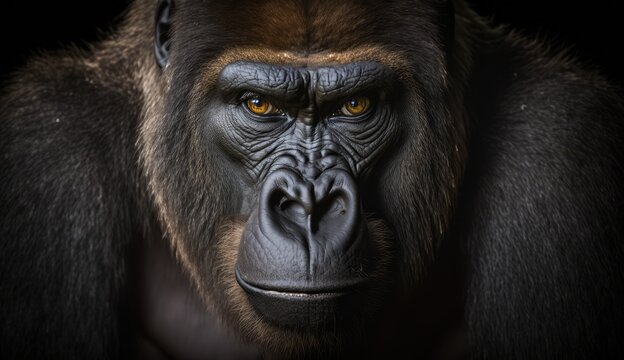 Gorilla. Portrait mit Blick in die Kamera. Generative AI image