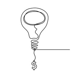 Abstract light bulb with  dollar as line drawing on white background