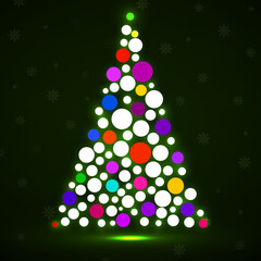 Abstract neon christmas tree of colorful circles. Vector illustration