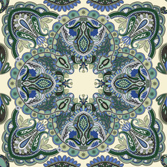 Folk pattern. Mandala. Seamless pattern tile with mandalas. Vintage decorative elements. Hand drawn background. Islam, Arabic, Indian, ottoman motifs. Perfect for printing on fabric or paper.