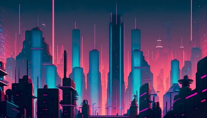A futuristic cityscape with towering skyscrapers and neon lights  Generative AI