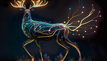 A neon creature with glowing antlers and a body that emits a pulsing glow  Generative AI
