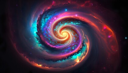 A neon galaxy with spiraling colors and glowing stars  Generative AI