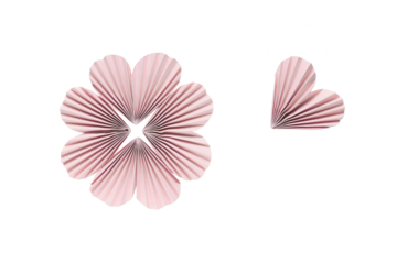 Paper accordion hearts arranged in a clover shape on a transparent background. An element of your collage, a work of art.