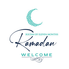 Fototapeta premium Sultan of eleven months, the climate of peace, welcome, the city of Ramadan, Vector Islamic Background. Welcome Ramadan Month (Turkish Hosgeldin Ya Sehri Ramazan, imsakiye), istanbul silhouette of Blu