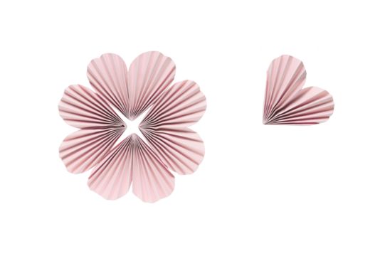 Paper accordion hearts arranged in a clover shape on a transparent background. An element of your collage, a work of art.